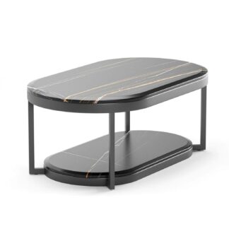 houston two tier marble coffee table in black color