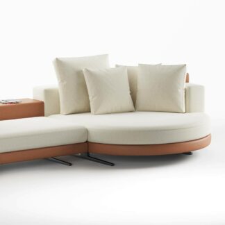 benedict l shape sofa with rounded diwan in cognac leather
