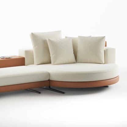 benedict l shape sofa with rounded diwan in cognac leather