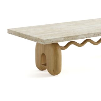 Atlas Dining Table with Travertine Marble Top and Oak wood legs