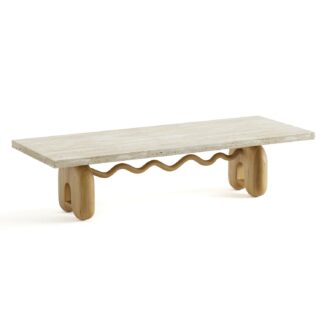 Atlas Dining Table with Travertine Top and Oak leg