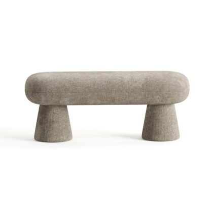 origins bench in beige fabric upholstery